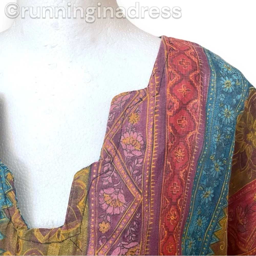 Boho Kaftan and Maxi Skirt Set Upcycled Vintage 70s One Size Fits Up to 3XL - Picture 13 of 16